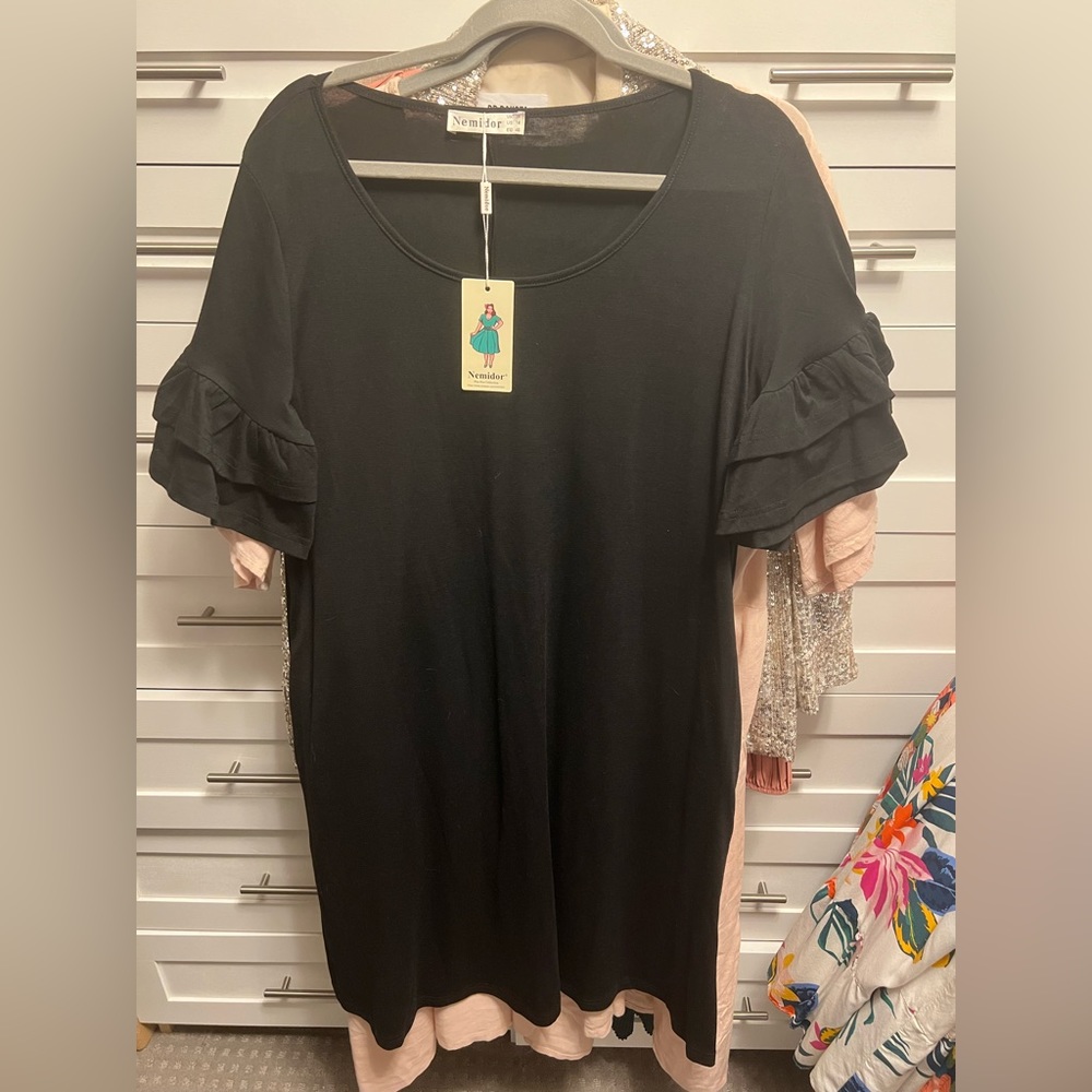 Nemidor Knee Length Ruffled Sleeve Dress
